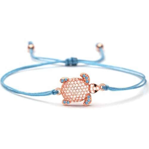 White Blue Cubic Zirconia Copper Turtle Charm Bracelet Women Female 2020 New Fashion Tortoise Lucky Animal Red Line Jewelry Gift