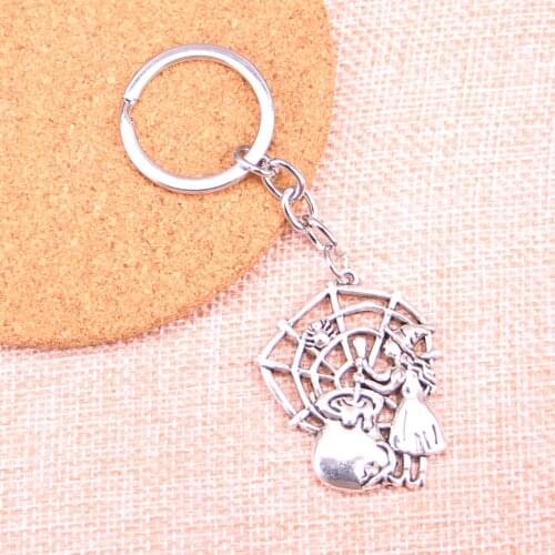 20pcs witch refining drugs spider Keychain 38*30mm Pendants Car Key Chain Ring Holder Keyring Souvenir Jewelry Gift