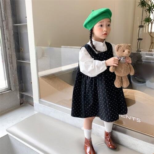 2021 autumn Girls clothing sets girl dresses Girls' white shirt Polka dot vest skirt 2 3 4 6 8 10 year old girl clothes