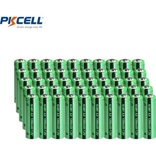 50pcs PKCELL aa 1200mAh 1.2V NiMH AA Rechargeable Battery Industrial Bateria Ni-MH Batteries Button Top for lights toy