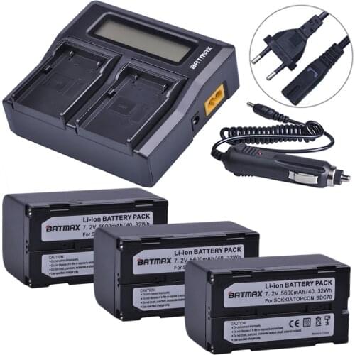 3Pcs 5600mAh BDC70 Battery + LCD Rapid Dual Charger for Topcon Sokkia Total Stations, Robotic Total Stations and GNSS Receivers