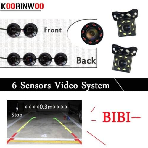 Koorinwoo Video System Car Parking Sensors 6 Radar Buzzer Alarm Front Probes Parktronic Rear view camera Accessories Black White