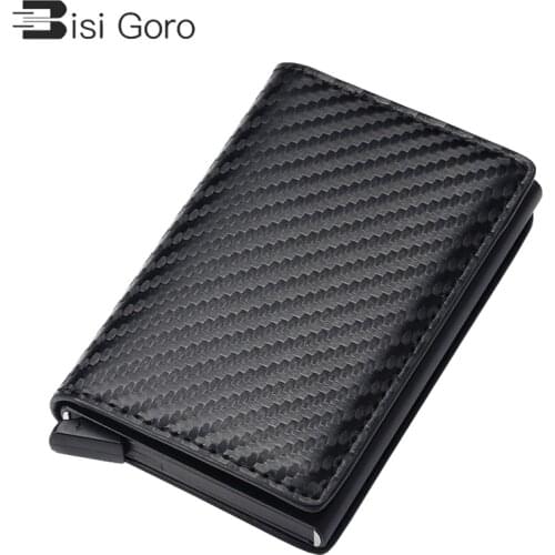 BISI GORO Antitheft Credit Card Holder Men Vintage Blocking Rfid Wallet PU Leather Unisex Security Information Aluminum Purse