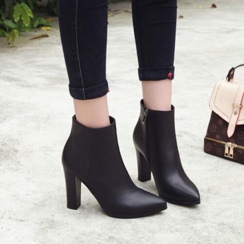 Plus Size 10 11 12 boots women shoes ankle boots for women ladies boots shoes woman winter Side zipper plain leather finish
