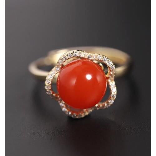 DAIMI South Red Agate Ring Natural Gemstones Genuine 925 Sterling Silver Open Ring For Girlfriend Fine Jewelry