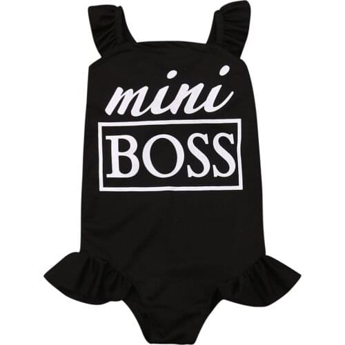 Toddler Kids Girls Letter Mini Boss Printing One-piece Swimsuit Little Girl Summer Swimsuit Swimwears Swimming Suit Costume 1-6T