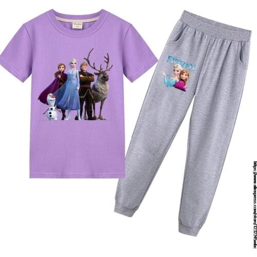 Disney autumn new Frozen Elsa childrens boutique suit short sleeve T-shirt + long cotton pants halloween boys clothing