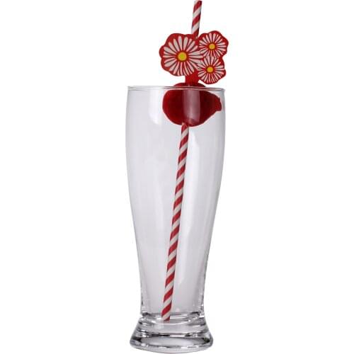 Long Multi colored Tropical Luau Print flower Disposable Paper Drinking Straws for Island Themed Party
