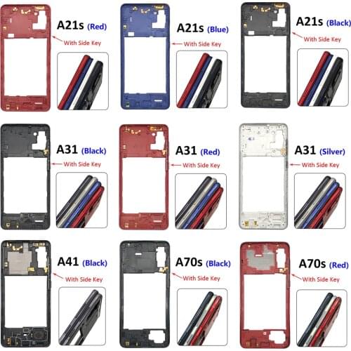 For Samsung Galaxy A21S A31 A41 A70S Housing Middle Frame + Rear Back Battery Cover With Logo + Side Power On Off Key Button