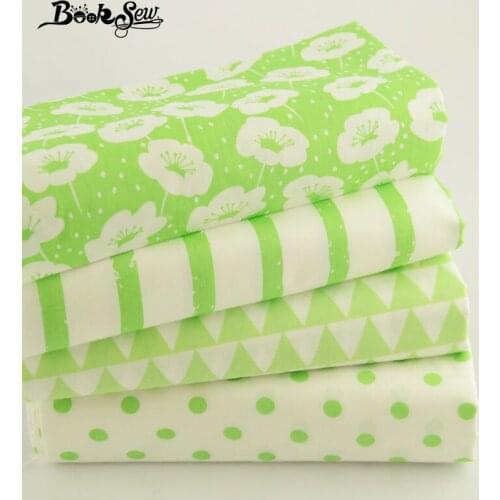 Booksew Twill Cotton Fabric 4 pattern Classical Fresh Green Color Fat Quarter Bundle for Home Textile Patchwork 40CMx50CM/Piece