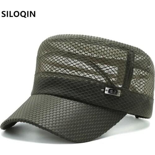 SILOQIN Summer Mens Flat Cap Breathable Army Military Hats Men Women Hollow Mesh Cap Snapback Cap Casual Fishing Cap Couple Hat