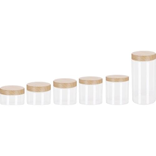 Wood Grain Lid Food Grade Plastic Can Empty Transparent Lid Container Storage Bottle 100/200/300/500ml Kitchen Storage Jar