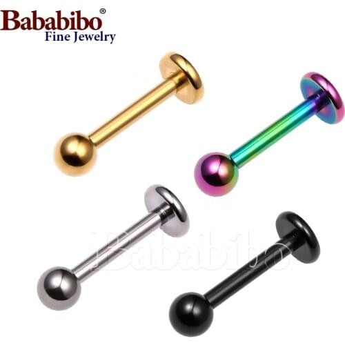Tragus Ear Piercing(Labret Lip Piercing),Titanium,16g, 6-10mm,Sliver Blcak Gold Rainbow