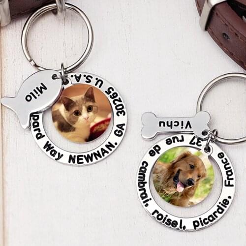 Leather Dog Collar with Personalized Dog ID Tag,Custom Cat Collar with Engraved Name Tag,Pet Photo ID Tag,Pet Accessories Collar