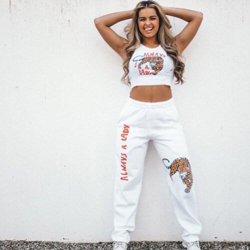 Fashion Leopard Panther White Women T Shirt Tee Vest Casual Sexy Spring Summer 2021 Elegant Lady Chic Crop Top Sport Suit