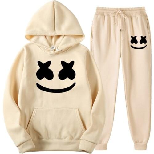 2021 Autumn New Mens Sports Suit Printed Hooded Sweater + Pants Fashion Sports Sweater Ladies Casual Suit Outdoor Jogging