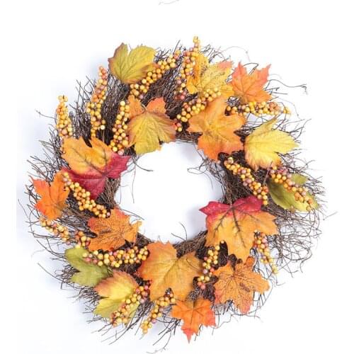 New Golden Maple Wreath Door Hanging Christmas Decoration Thanksgiving Wreath Halloween Vine Ornaments Halloween Berry Vine