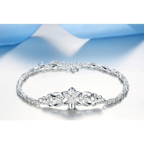 Wholesale cute Noble women lady Beautiful chain silver color flower fashion Wedding lady bracelet jewelry JSLH011