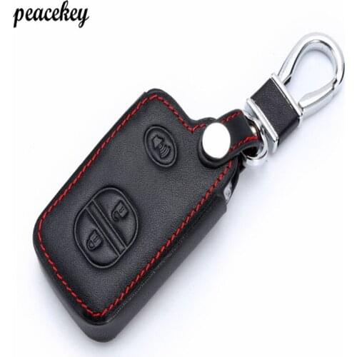 Peacekey Genuine Leather Remote Control Car Keychain Key Cover Case sticker For Toyota Camry Highlander Crown Prado 3Buttons