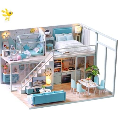 DIY-KIT DIY Dollhouse Wooden Doll Houses Miniature Doll House Furniture Kit Casa Music Led Toys For Children Birthday Gift L28