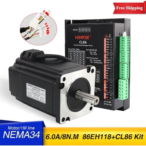 Nema34 stepper motor pilot servomotor 86EH118A6001 6.0A 8N.M stepper motor closed loop 86 hybrid in closed loop + CL86 drive kit
