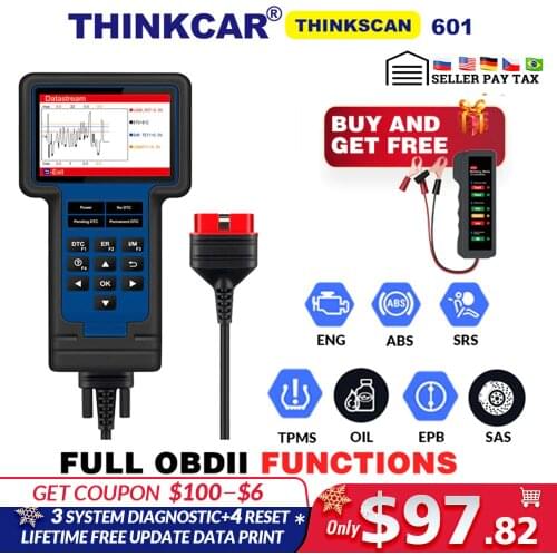 OBD2 SCANNER THINKSCAN 601 For EN/ABS/SRS with Oil EPB SAS TPMS Reset Service code reader TS601 free update pk CRP123 NT614