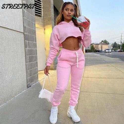 Fitness Sport Set Women Crop Top Hoodie Sweatshirt 2 Piece Set Sweat Suits Outfits Tracksuit Jogging Femme Chandals Mujer