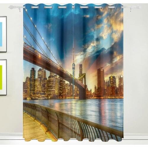 New York City Sunset Curtains Drapes Panels Darkening Blackout Grommet Room Divider for Patio Window Sliding Glass Door