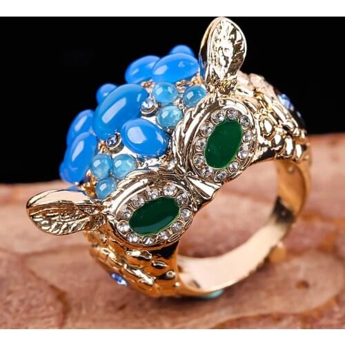 Lovely Animal Blue Moonstone Rings for Women Gold Color Vine Leaves Personality Design Finger Ring Party Anniversary Gift