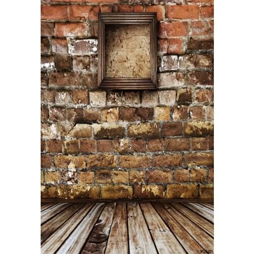VinylBDS No Creases Photography Backdrops Vintage Wood Floor Broken Brick Wall Picture Frame Studio Photography Ntzc-021