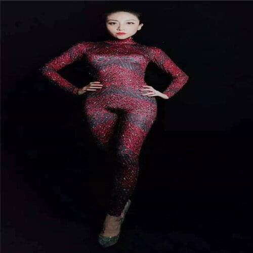 Y69 Singer stage pole dance dress female rhinestone bodysuit pringting diamonds jumpsuit bar outfit women wear party show clothe