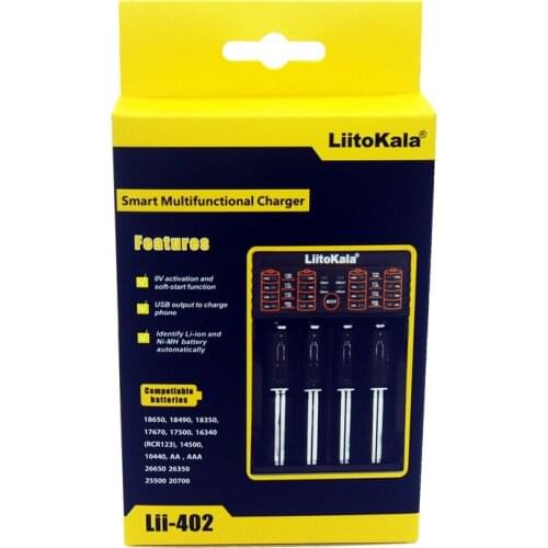 LiitoKala Lii-402 18650 battery charger 1.2V 3.7V 3.2V 3.85V AA/AAA 26650 10440 14500 16340 18350 battery smart charger