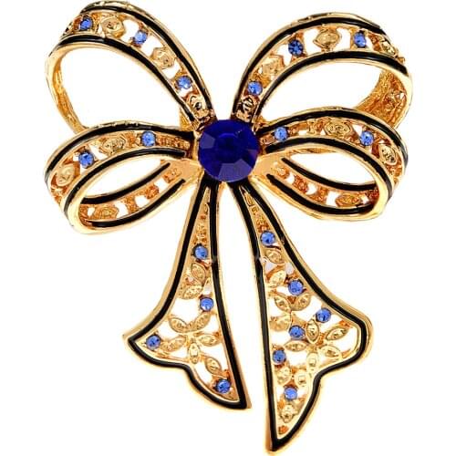 CINDY XIANG Simple Gold Color Hollow Bowknot Brooches for Women Rhinestone Brooch Pins Female Coat Suit Jewelry Christmas Gifts