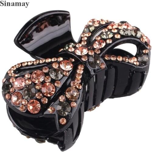 Women Crystal Hair Claw Vintage Bow Hairpin Heandband Crab Clip Shiny Rhinestone Bow Fashion Hair Clips Hair Accessories