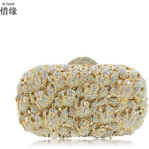 Women Clutch Metal Chain Shoulder bags Handbags gold leaf day clutches Lady Cross Bag For Wedding Party Dinner Bag banquet purse