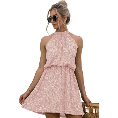 Summer Sexy Halter Lace Up Floral Print Mini Dress Vintage Sleeveles Ball Gown Casual Short Bodycon Dress For Women Vestido Midi