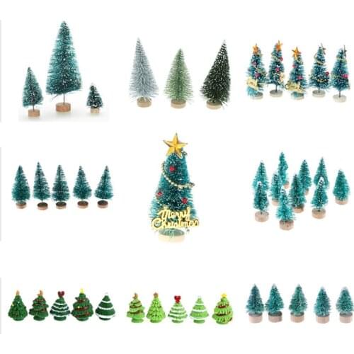 1-12pcs Small DIY Christmas Tree Fake Pine Tree Mini Sisal Bottle Brush Christmas Tree Santa Snow Frost Village House