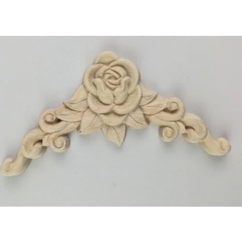 1PC Wood Carved Wooden Rose Applique Cabinet Door Window Decoration Figurines Miniatures Home Decoration Small Accessories 8CM
