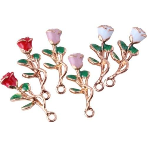 10pcs/Bag Enamel Half a three-dimensional rose pendant DIY jewelry accessories K gold dripping alloy small pendant bracelet