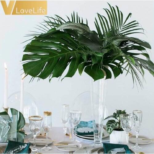 12Pcs Artificial Green Loose Tail Leaf Tropical Palm Foliage Leaves Branch Plant Party Wedding Home Garden Decoration