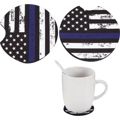 2pcs Car Coasters Vintage Retro American Flag Element Water Ceramic Absorbent Cup Holder Doily Anti-Slip Neoprene Cup Mat