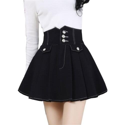 2018 fashion Autumn And Winter Black pleated high waist Shorts mini skirt / XXXL school Short Skirts Womens