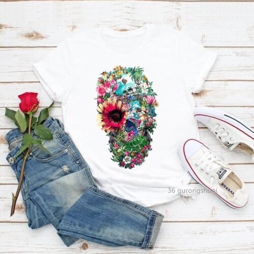 2021 Funny Colorful Skull Clothes Graphic Pride Print T-Shrits Women T Shirt Female Clothing Casual Tee Short Summer Tops