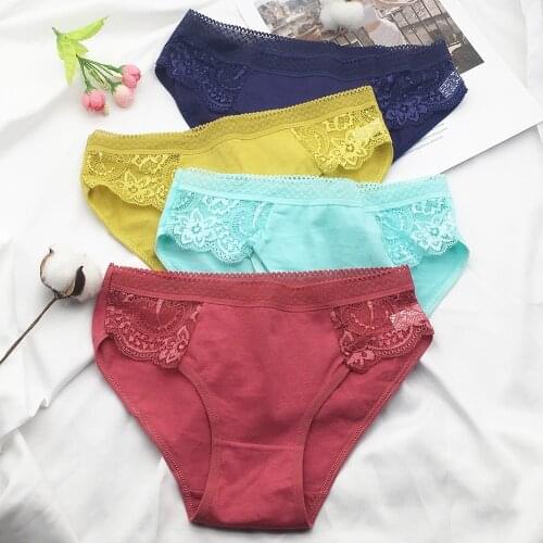 3 Pcs/Lot New Arrival 2021 Cotton Sexy Lace Briefs Womens Underwear M L XL 9465