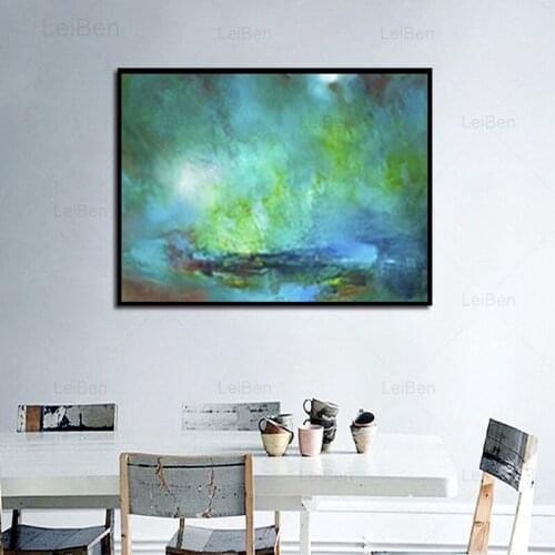 Abstract Landscape Canvas Painting Green Grassland Lake Scenery Wall Art Posters Modular Pictures Home Decoration Living Room