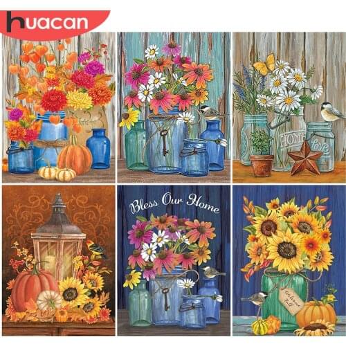 HUACAN Diamond Embroidery Sunflower Full Square Round Drill Diamond Painting Landscape Diamond Mosaic Cross Stitch Home Decor