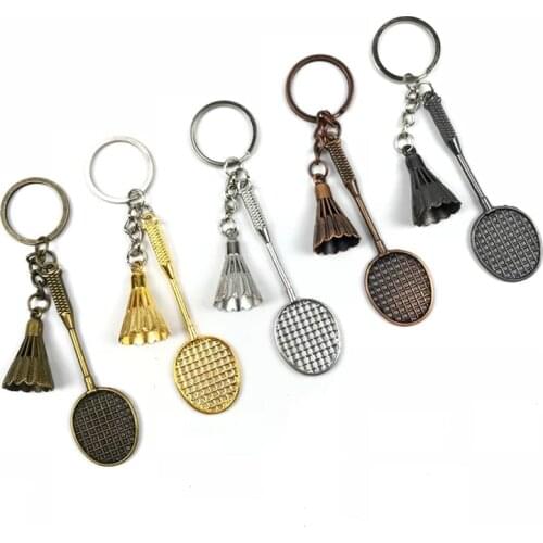 FREE shipping by FEDEX 100pcs/lot New Cheap Metal Badminton Keychains Mini Badminton Racket Keyrings Badminton Key Chains Gifts