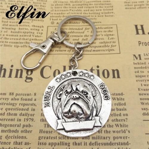 Elfin Trendy French Bulldog Keychains Antique Silver Plated English Bulldog Key Chains Keyrings Animal Pet Dog Jewellery