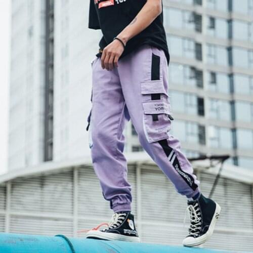 Harajuku Cargo Streetwear Men Casual Elastic Waist Joggers Trousers 2021 Colorblock Hip Hop Harem Pants