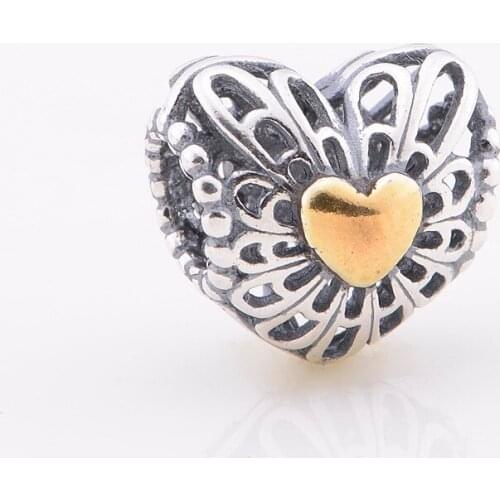 DIY Beads Openwork Heart Charms Fits Original Silver Bracelets For Woman Sterling Silver Jewelry Beads For Jewelry Making
